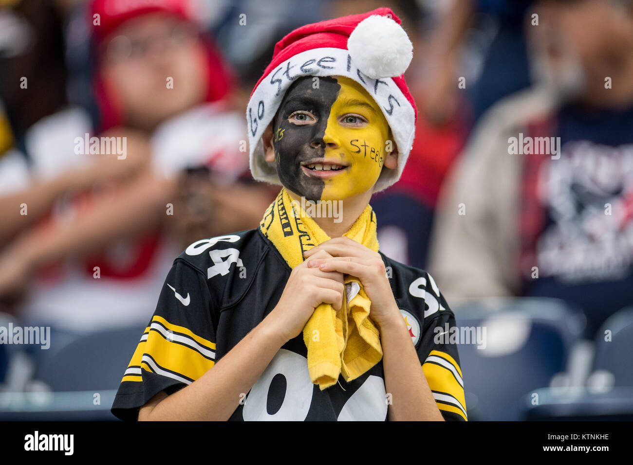 Houston, TX, Stati Uniti d'America. 25 Dic, 2017. A Pittsburgh Steelers ventilatore prima di NFL di una partita di calcio tra la Houston Texans e Pittsburgh Steelers a NRG Stadium di Houston, TX. Lo Steelers ha vinto il gioco 34 a 6.Trask Smith/CSM/Alamy Live News Foto Stock