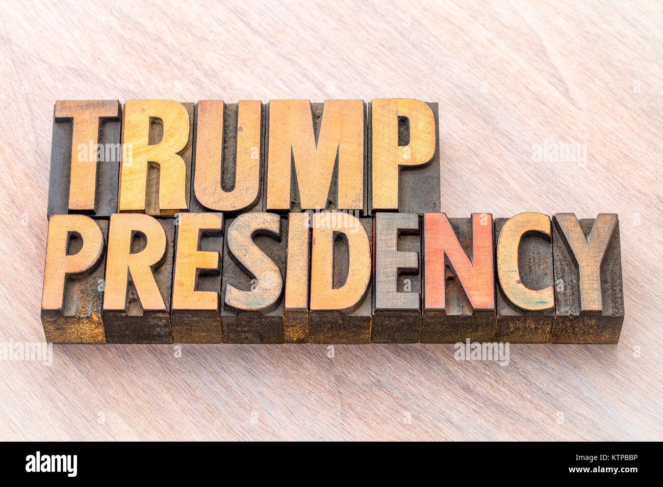 Trump presidenza astratto di parola in rilievografia vintage tipo legno Foto Stock