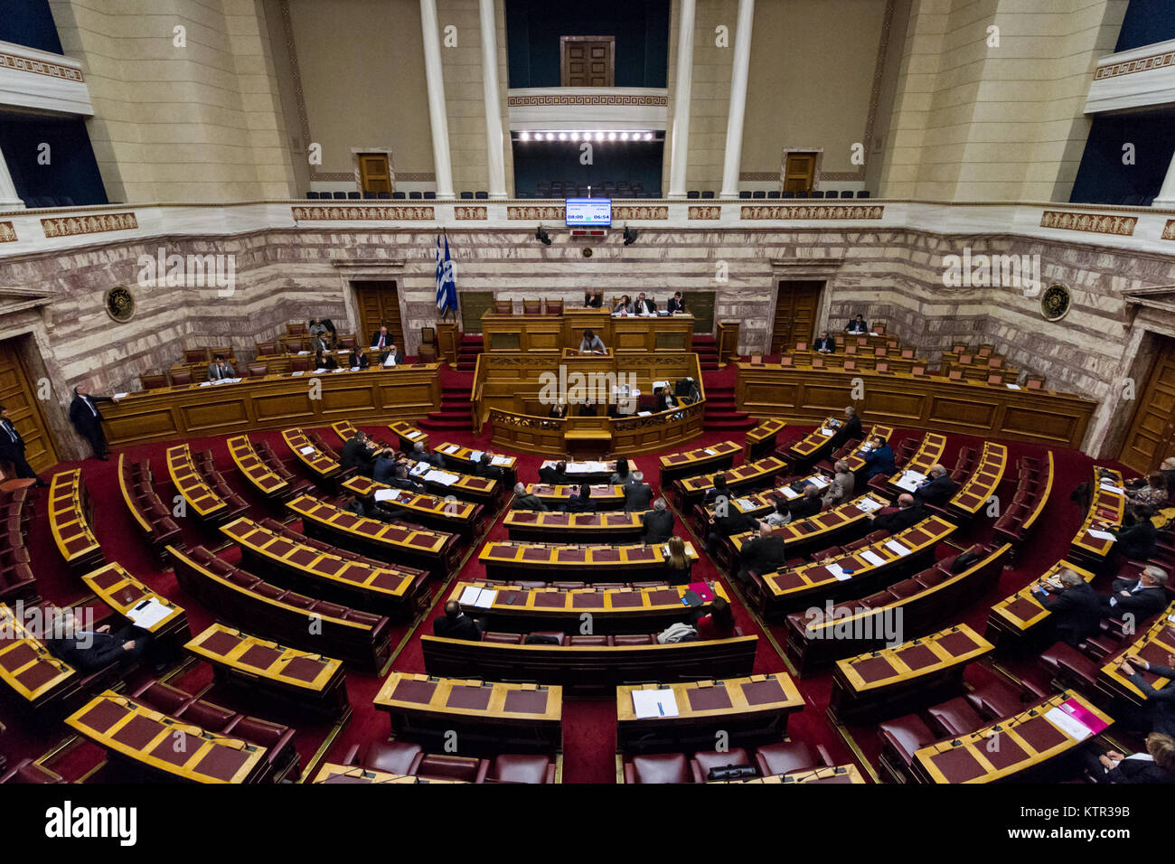 Vista la sessione plenaria sala del parlamento greco ad Atene, in Grecia. Foto Stock