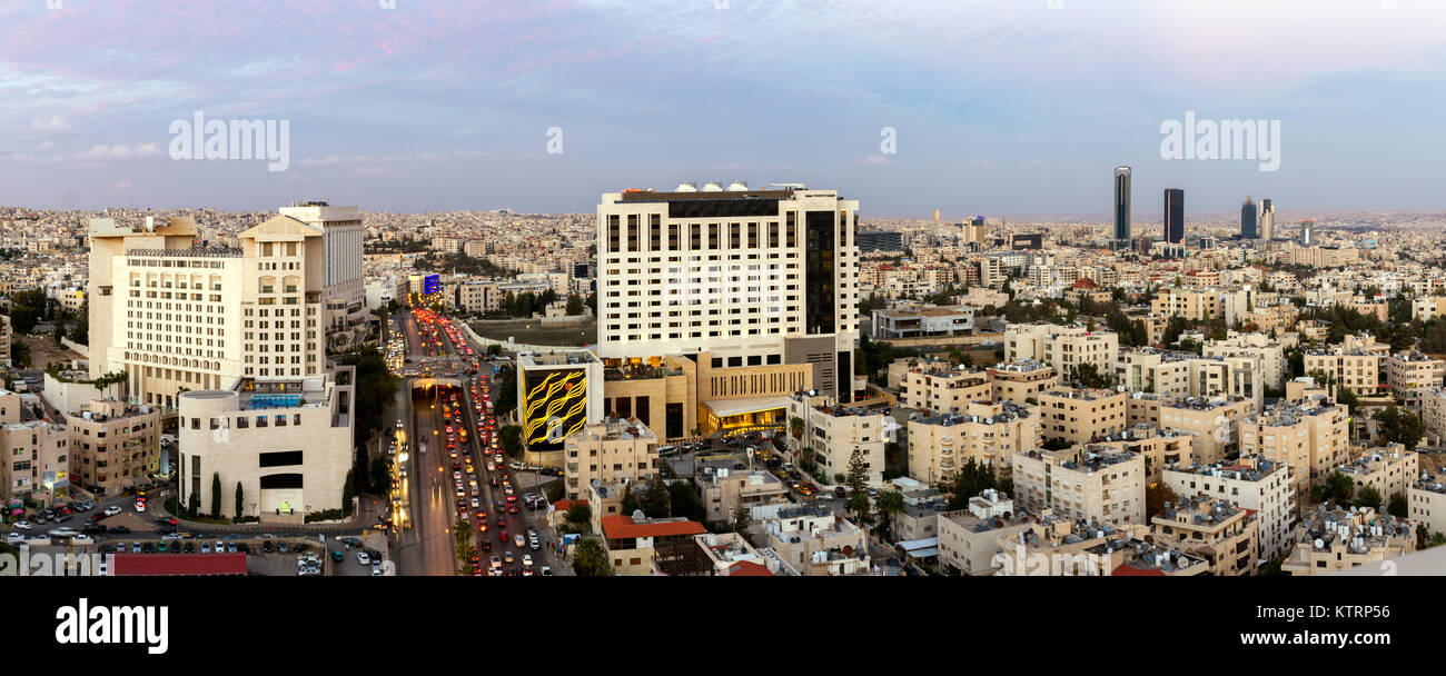 Vista panoramica del nuovo centro di Amman abdali area e quinto cerchio Foto Stock