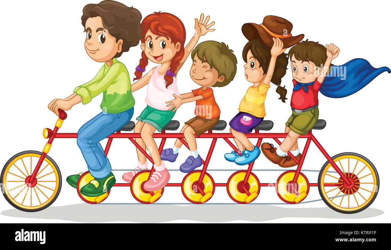 Il lavoro di squadra di famiglia su un sedile multiplo bike Illustrazione Vettoriale