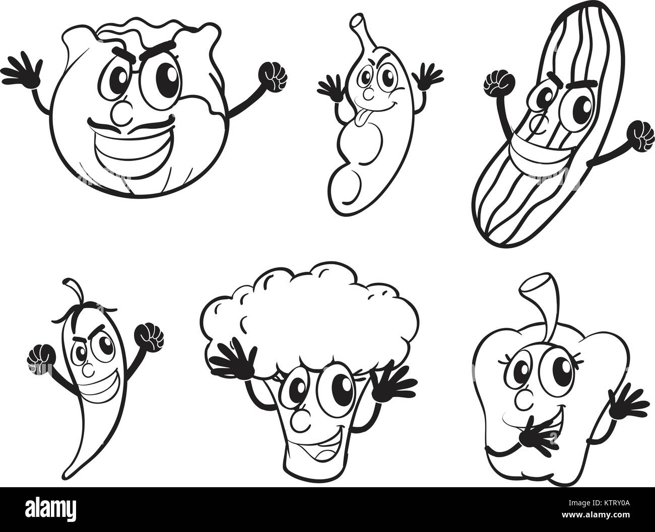 Illustrazione dettagliata sui vari ortaggi su sfondo bianco Illustrazione Vettoriale