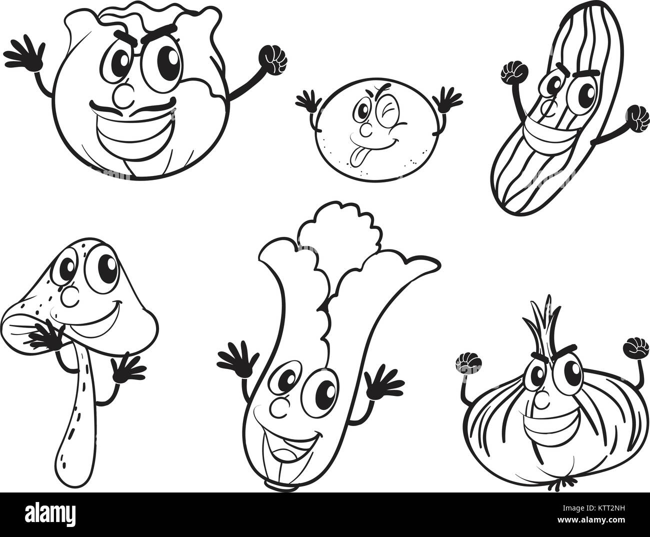 Illustrazione dettagliata delle varie verdure su un bianco Illustrazione Vettoriale