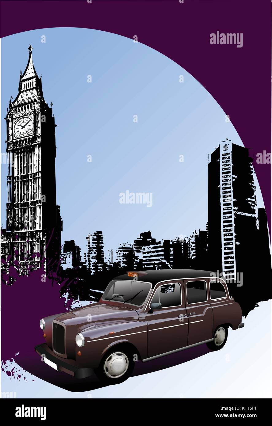 Sfondo di Londra con il Big Ben e taxi. Illustrazione Vettoriale Illustrazione Vettoriale