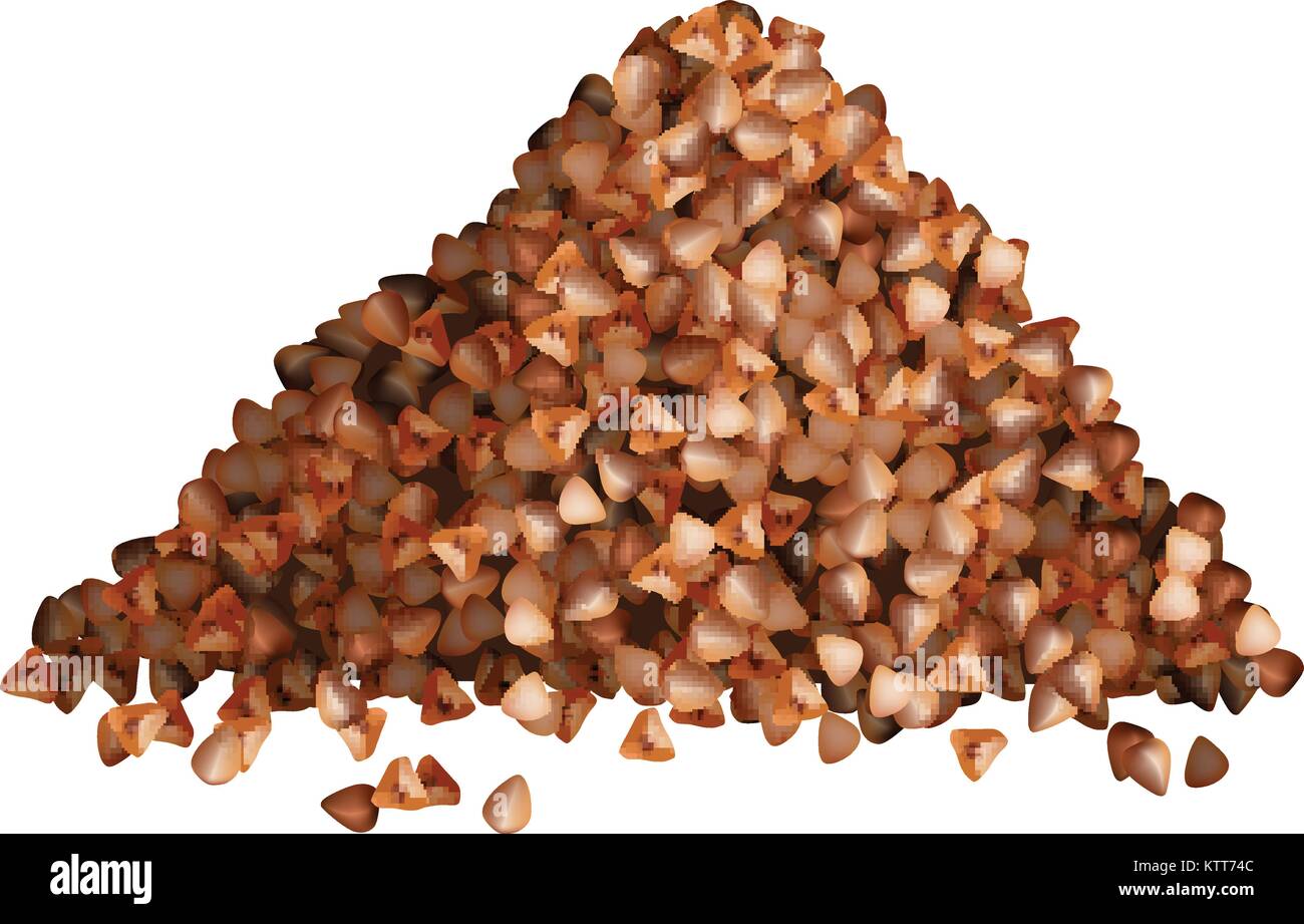 Semole e semolini di grano saraceno pila vista laterale su sfondo bianco Illustrazione Vettoriale