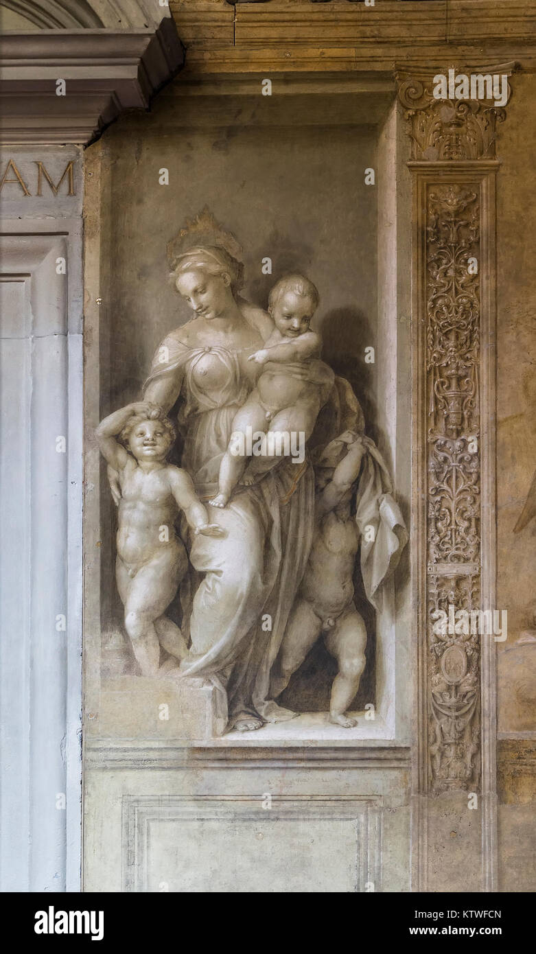 L'Italia, Firenze - 27 Ottobre 2014: affresco monocromo nel cortile dello Scalzo comunità in Firenze. Italia Foto Stock