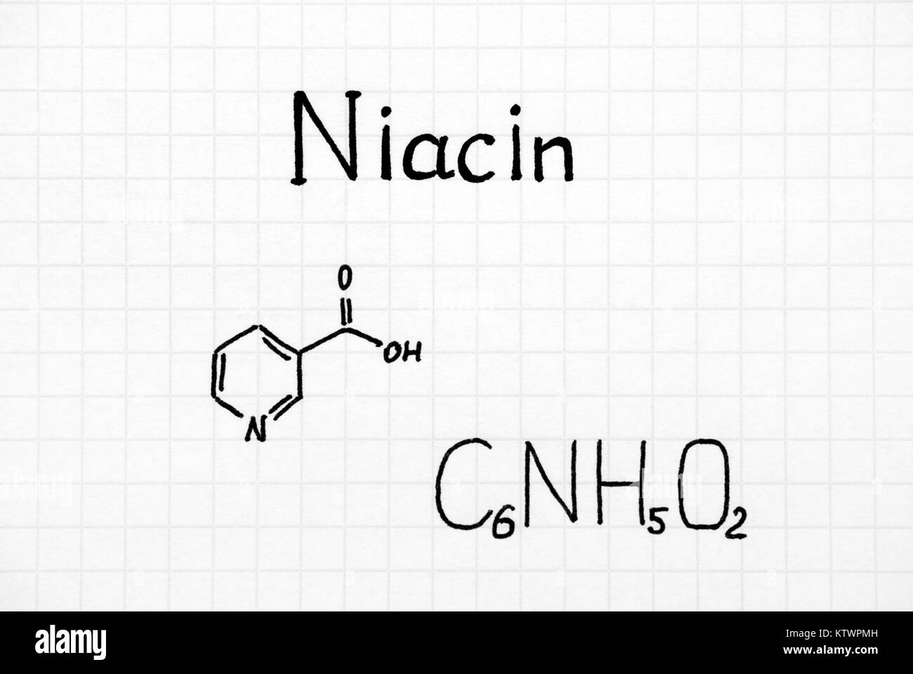 Formula chimica di niacina. Close-up. Foto Stock