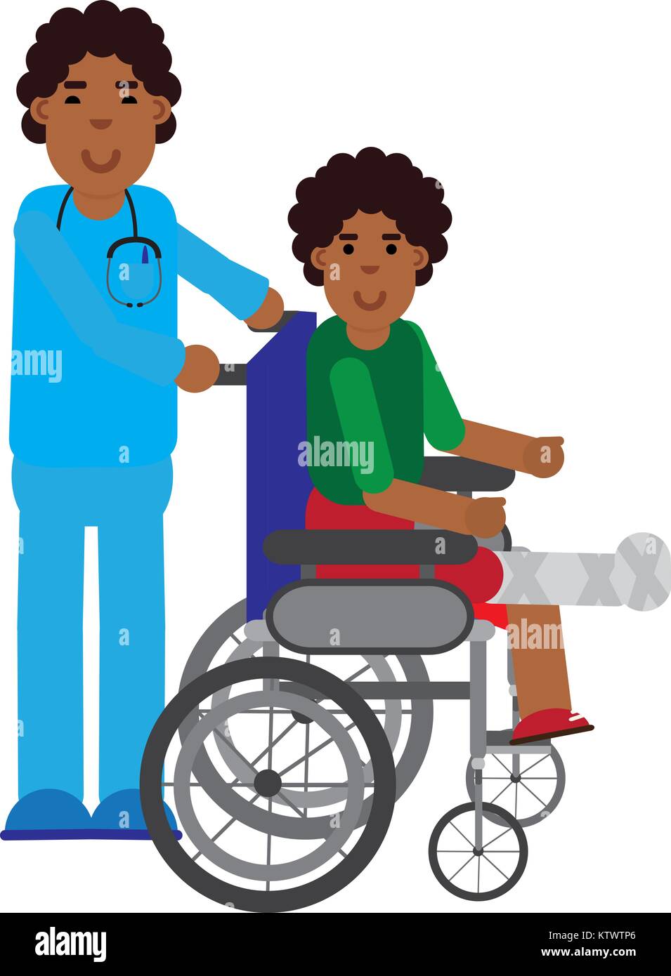 Medico africana frequentando il paziente con una gamba in gesso Illustrazione Vettoriale