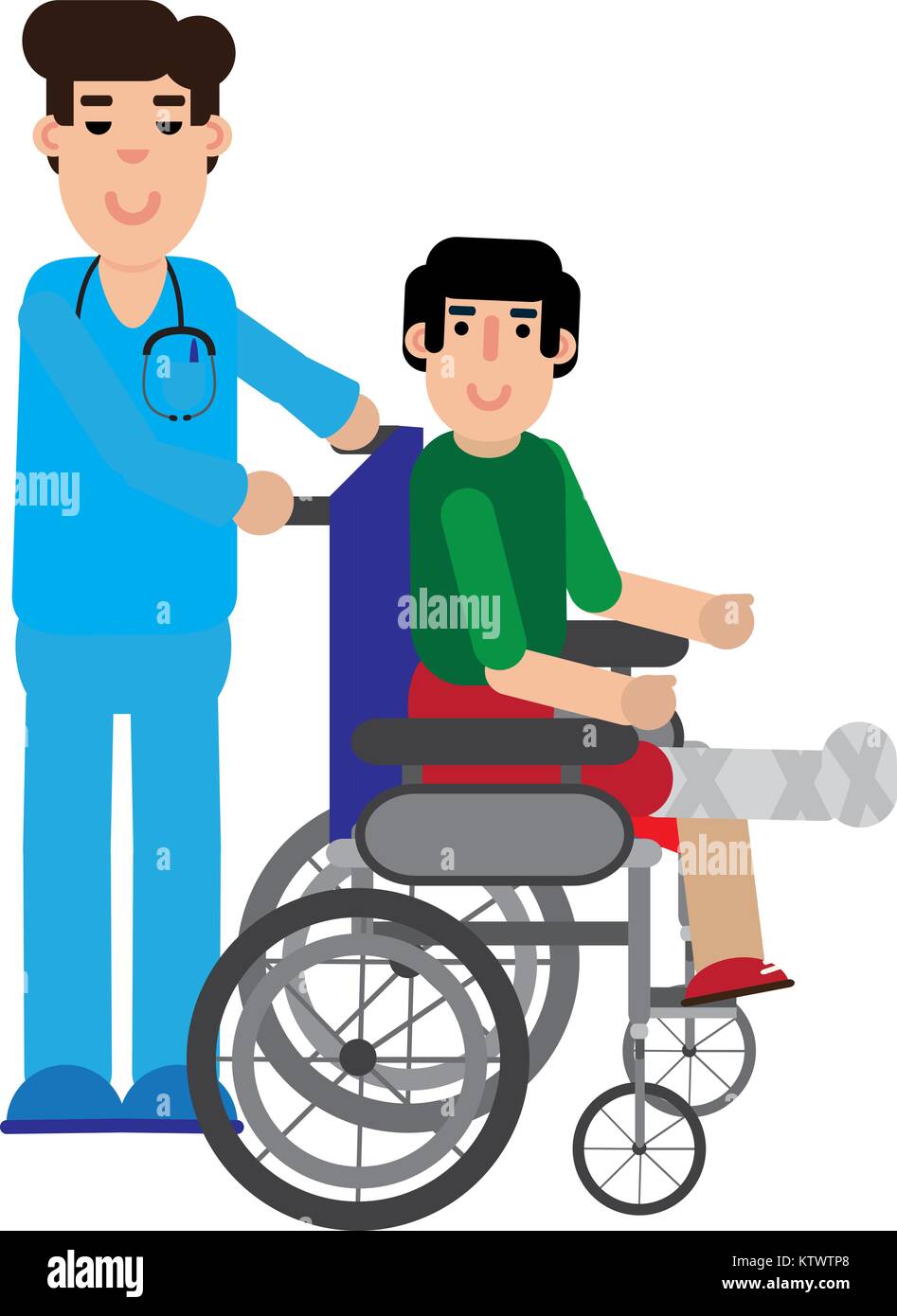 Medico frequentando il paziente con una gamba in gesso Illustrazione Vettoriale