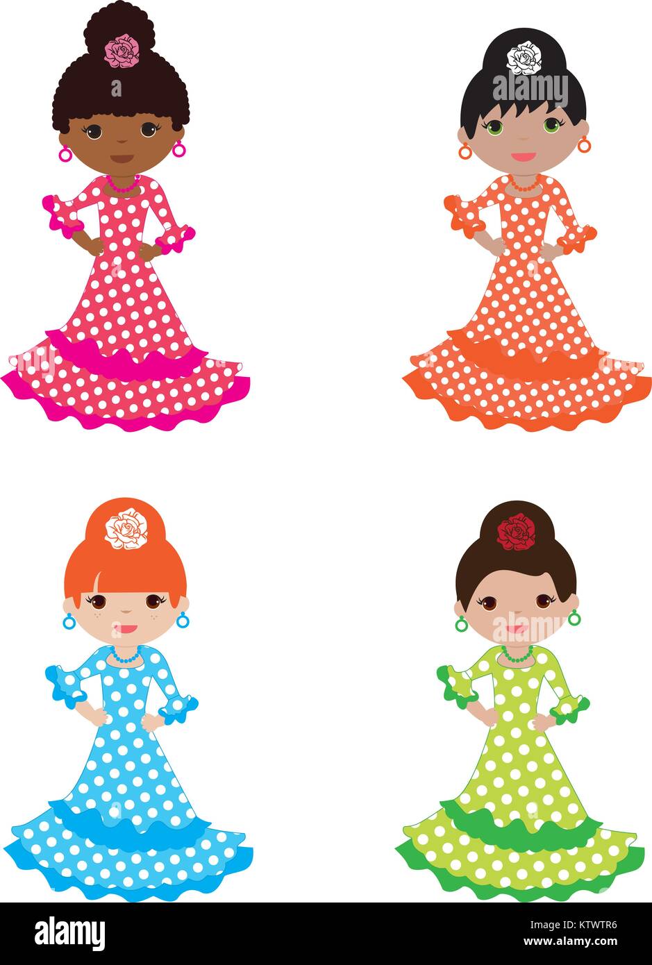 Impostare le ragazze vestite di flamenco Illustrazione Vettoriale
