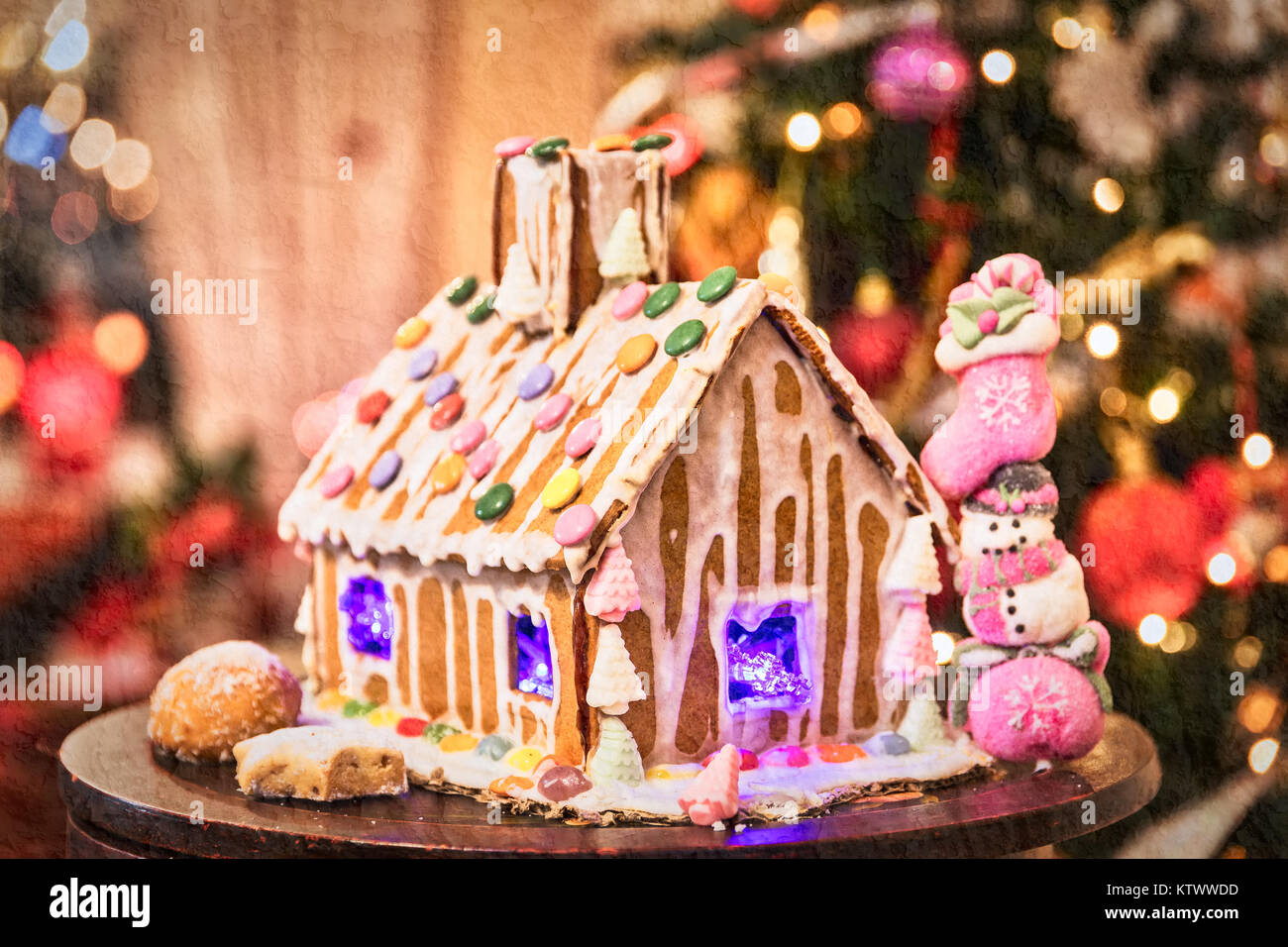 Natale gingerbread cookie house. celective focus Foto Stock