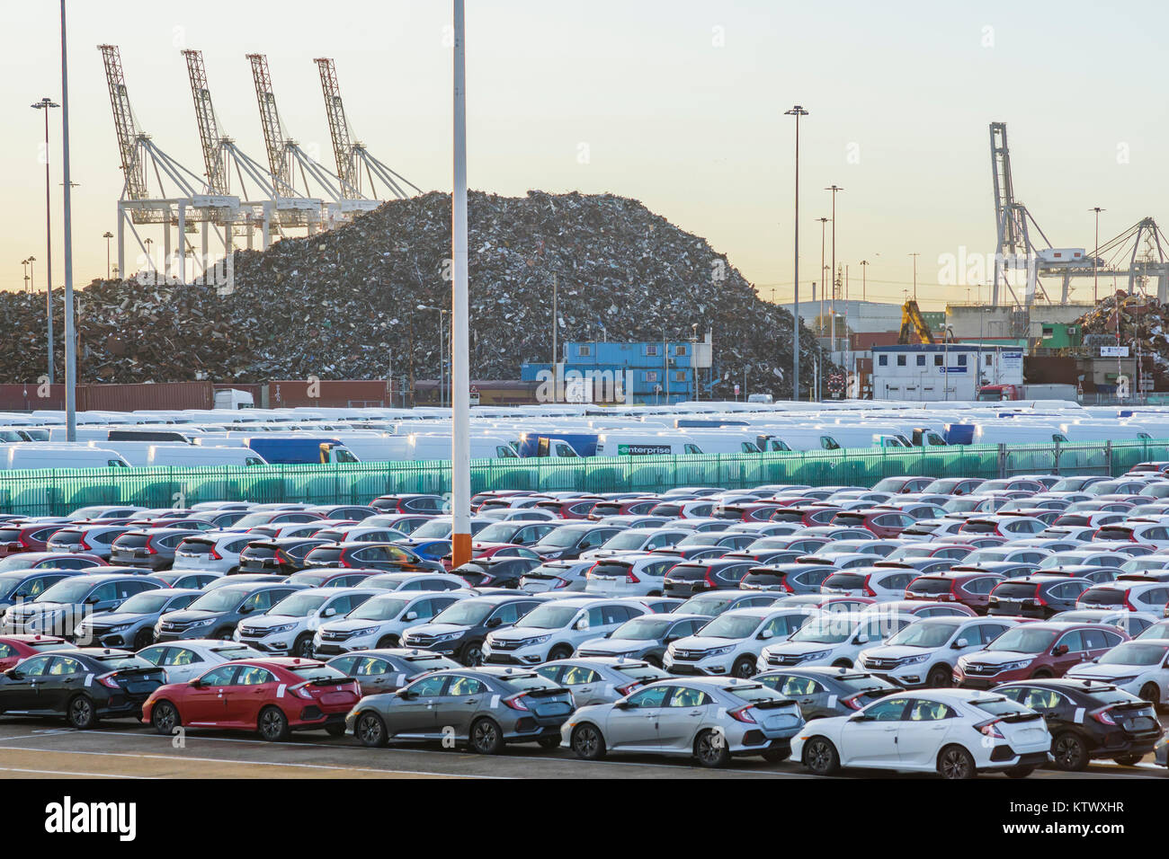 Nuove vetture per l'esportazione a Southampton Docks, Porto di Southampton 2017, Southampton, England, Regno Unito Foto Stock