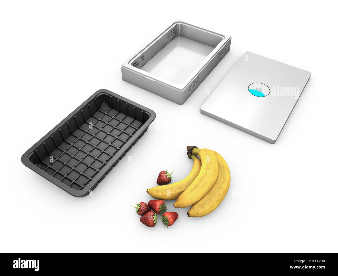 3d illustrazione del contenitore per alimenti con frutti. Foto Stock