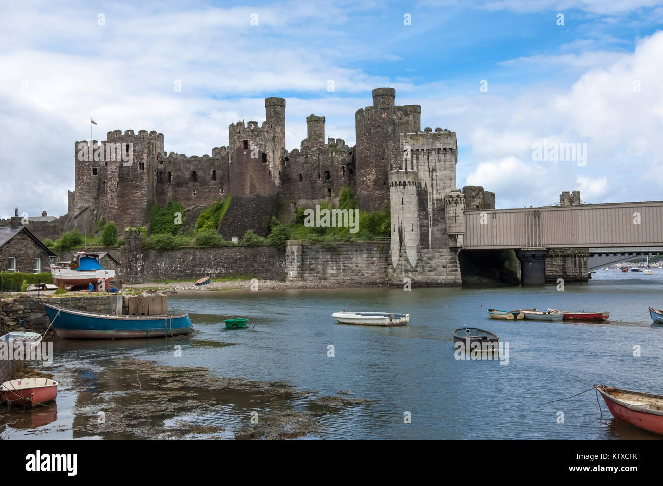 Conwy (Conway) Castello, Sito Patrimonio Mondiale dell'UNESCO, Conwy, Conway County Borough, Wales, Regno Unito, Europa Foto Stock