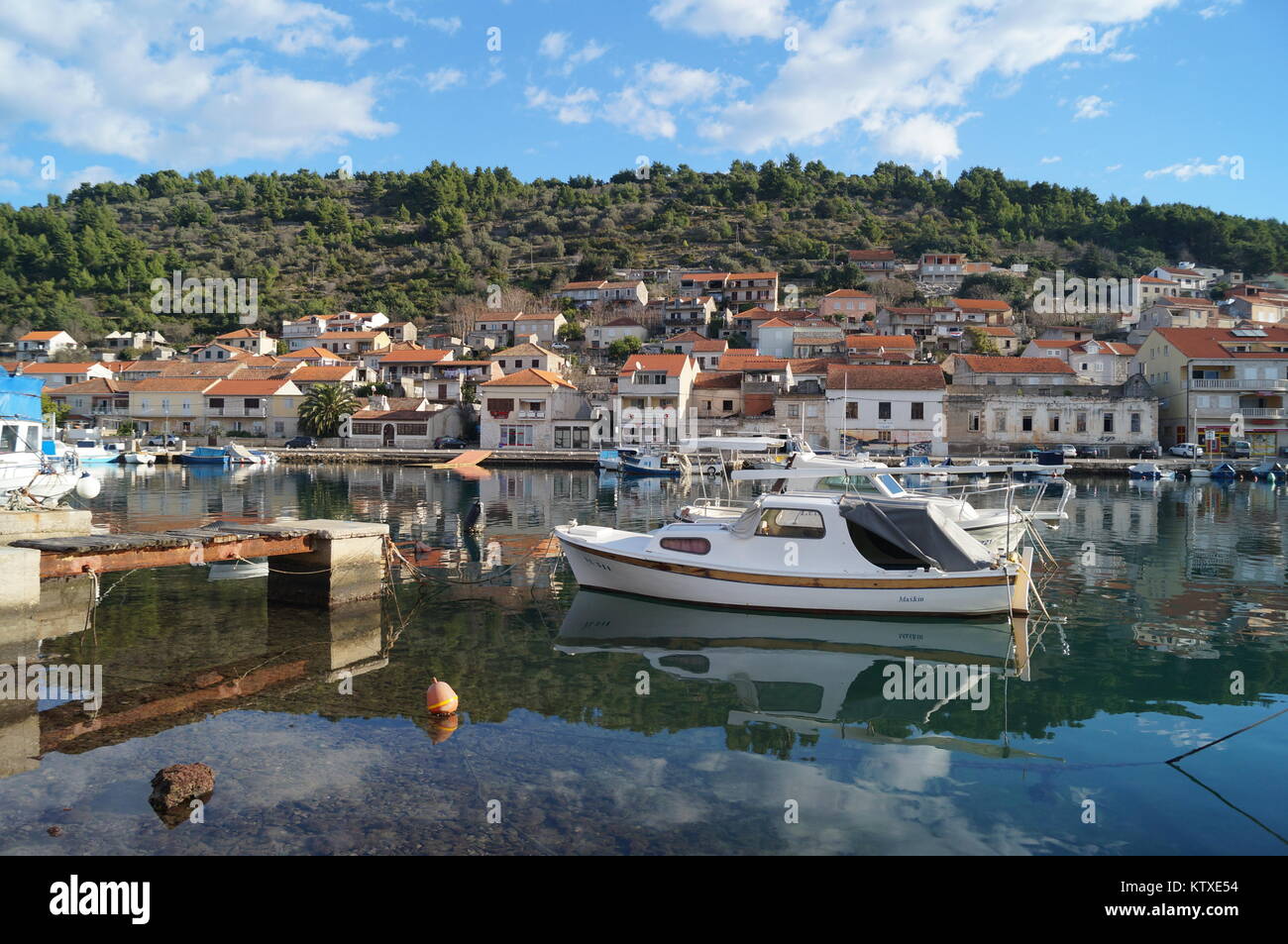 Vela Luka town, Isola di Korcula, Croazia Foto Stock
