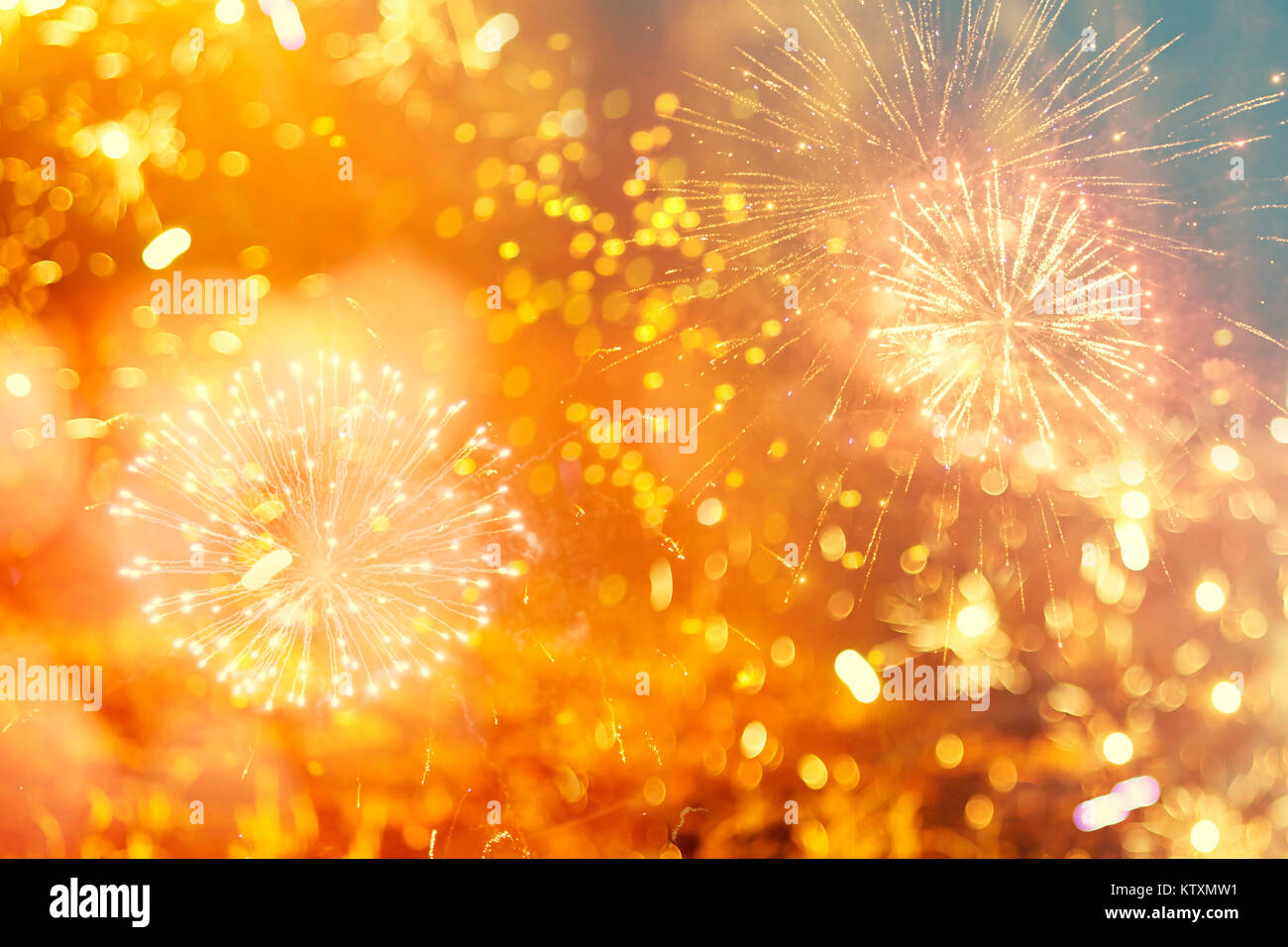 Fuochi d'artificio di Nuovo Anno e spazio copia - abstract sfondo per le vacanze Foto Stock
