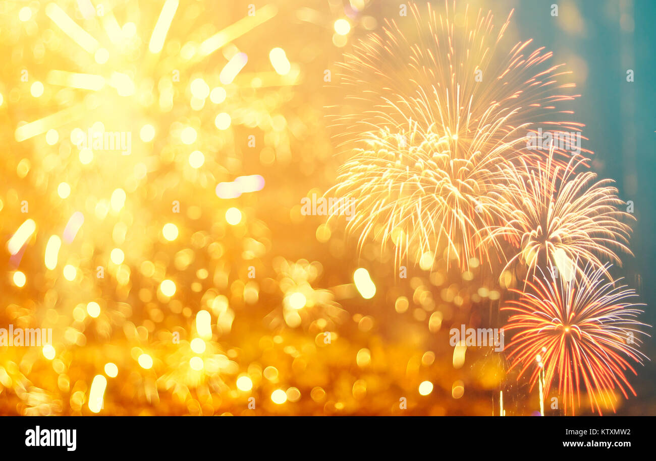 Fuochi d'artificio di Nuovo Anno e spazio copia - abstract sfondo per le vacanze Foto Stock