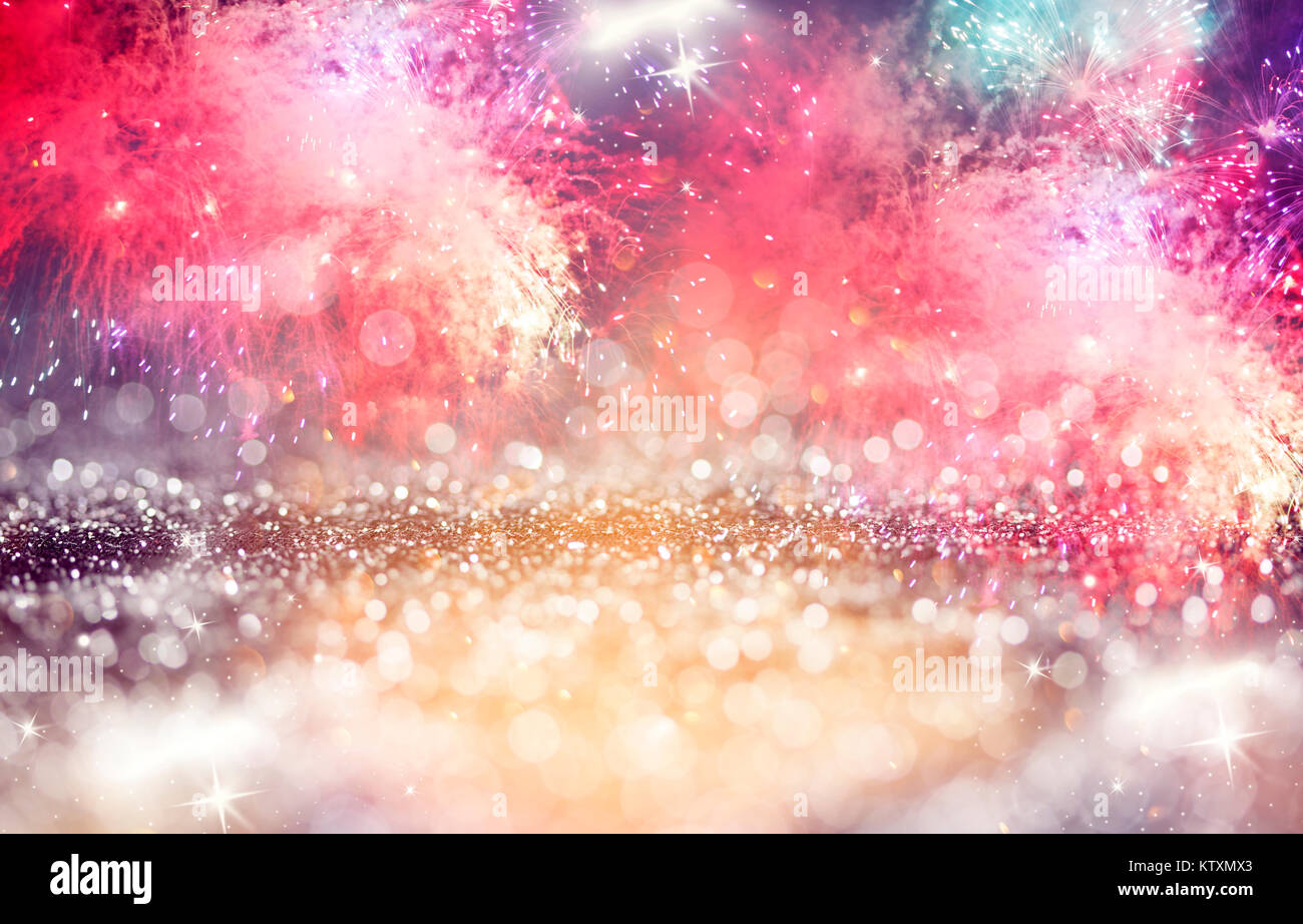 Fuochi d'artificio di Nuovo Anno e spazio copia - abstract sfondo per le vacanze Foto Stock