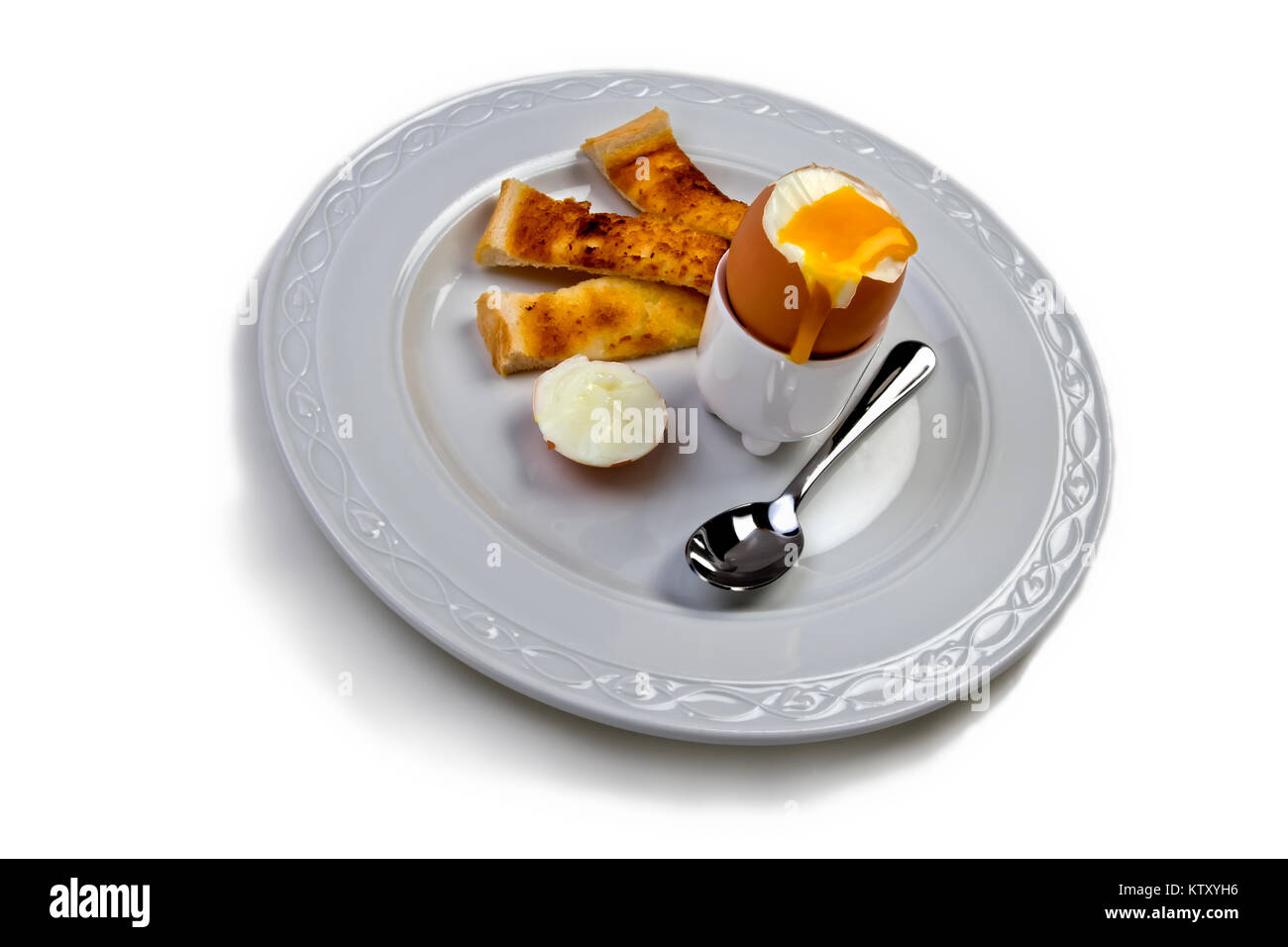 Uova sode con soldati Foto Stock