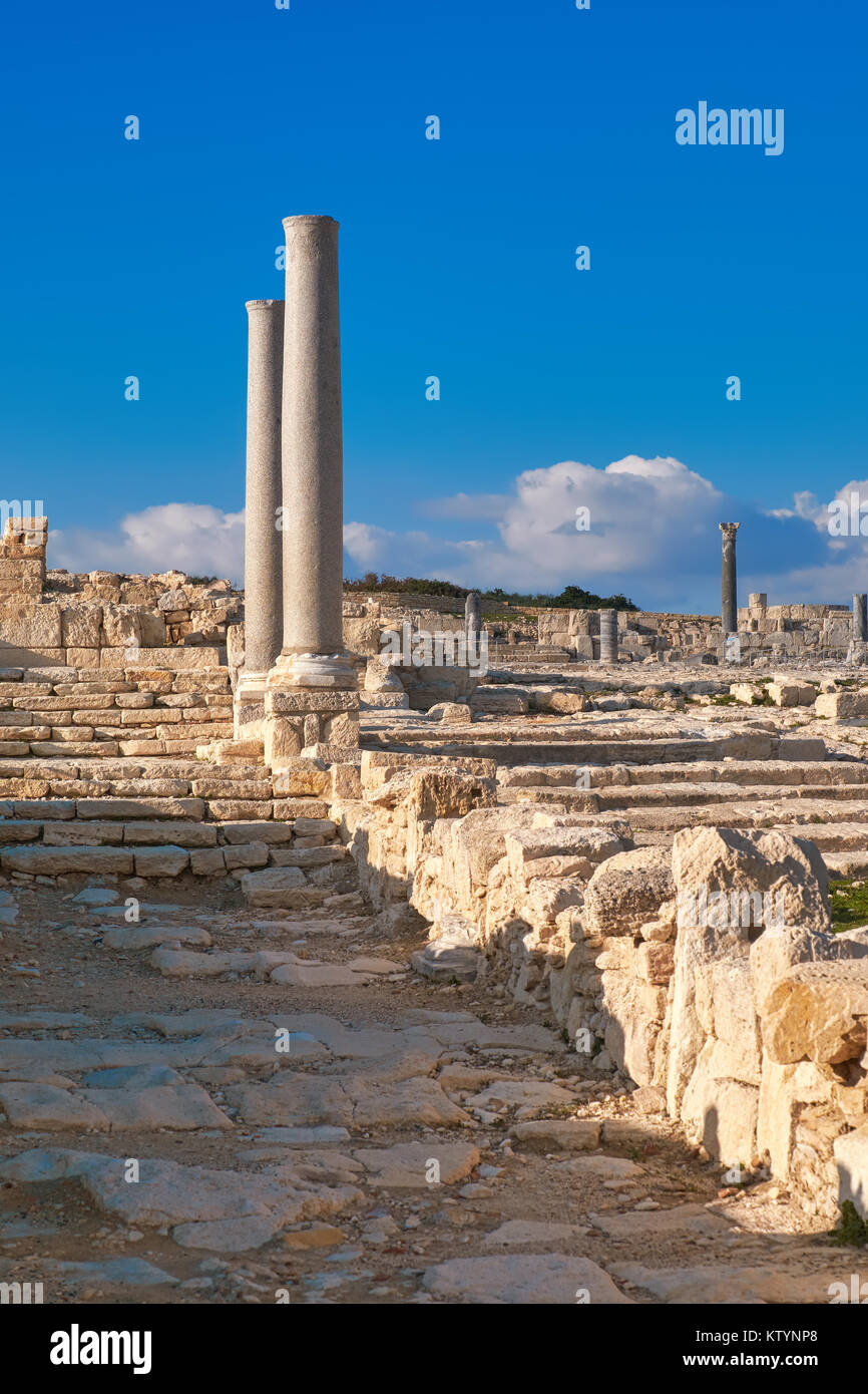 Colonne antiche a Kourion sito archeologico di Cipro, Limassol District Foto Stock