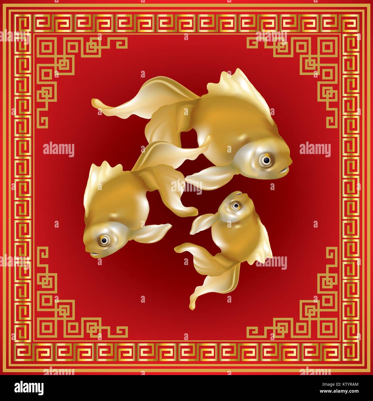Bel rosso e golden goldfish su sfondo di pattern Illustrazione Vettoriale
