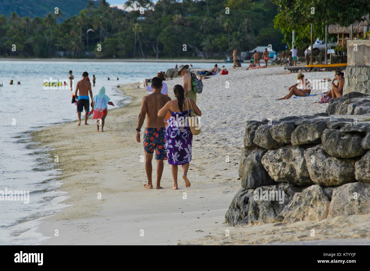 Matira Beach, Bora Bora, Polinesia Francese Foto Stock