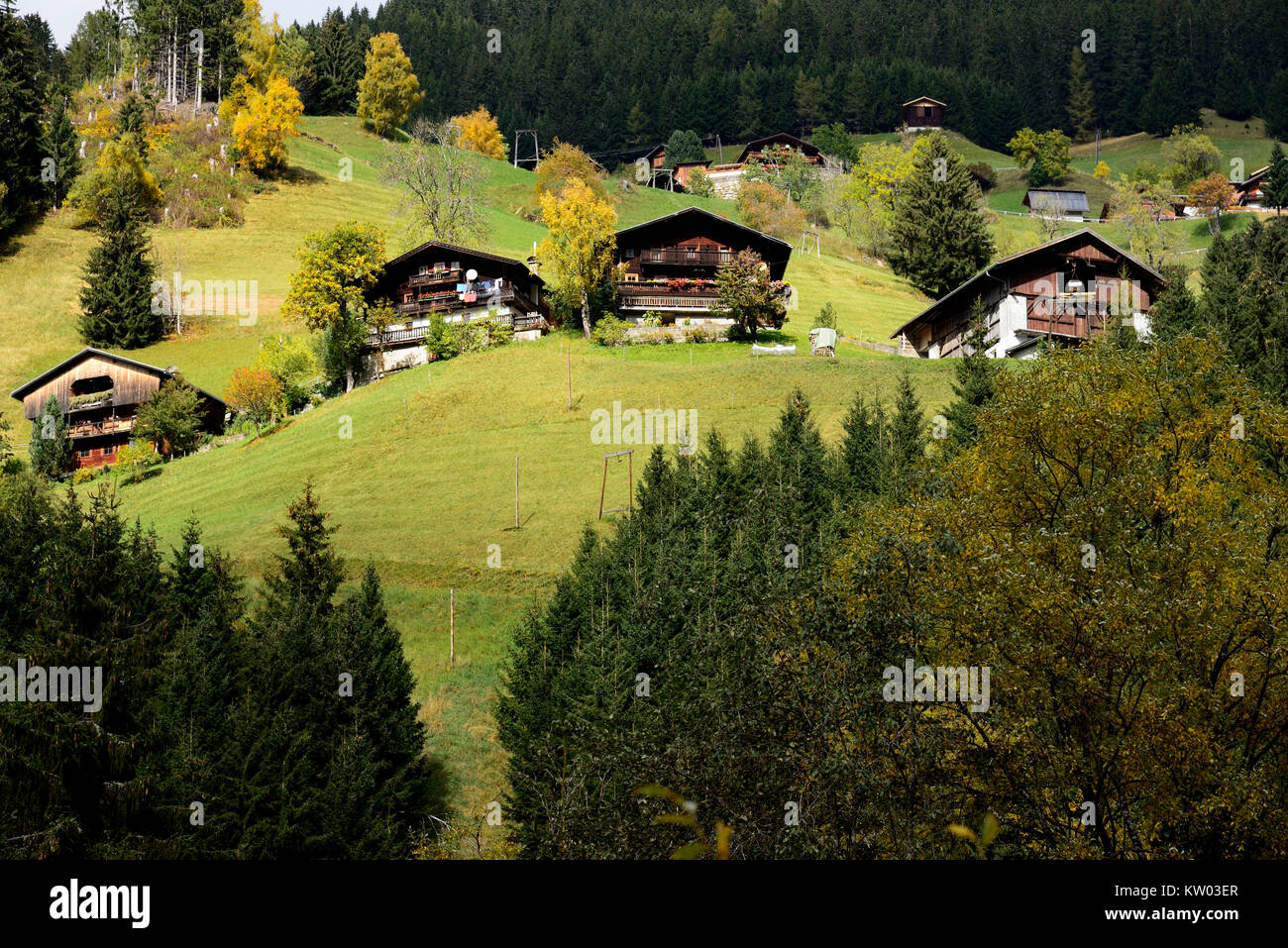 Osttirol Hohe Tauern, Defereggental, masi di montagna in Saint Veit, Bergbauernhöfe in St Veit Foto Stock
