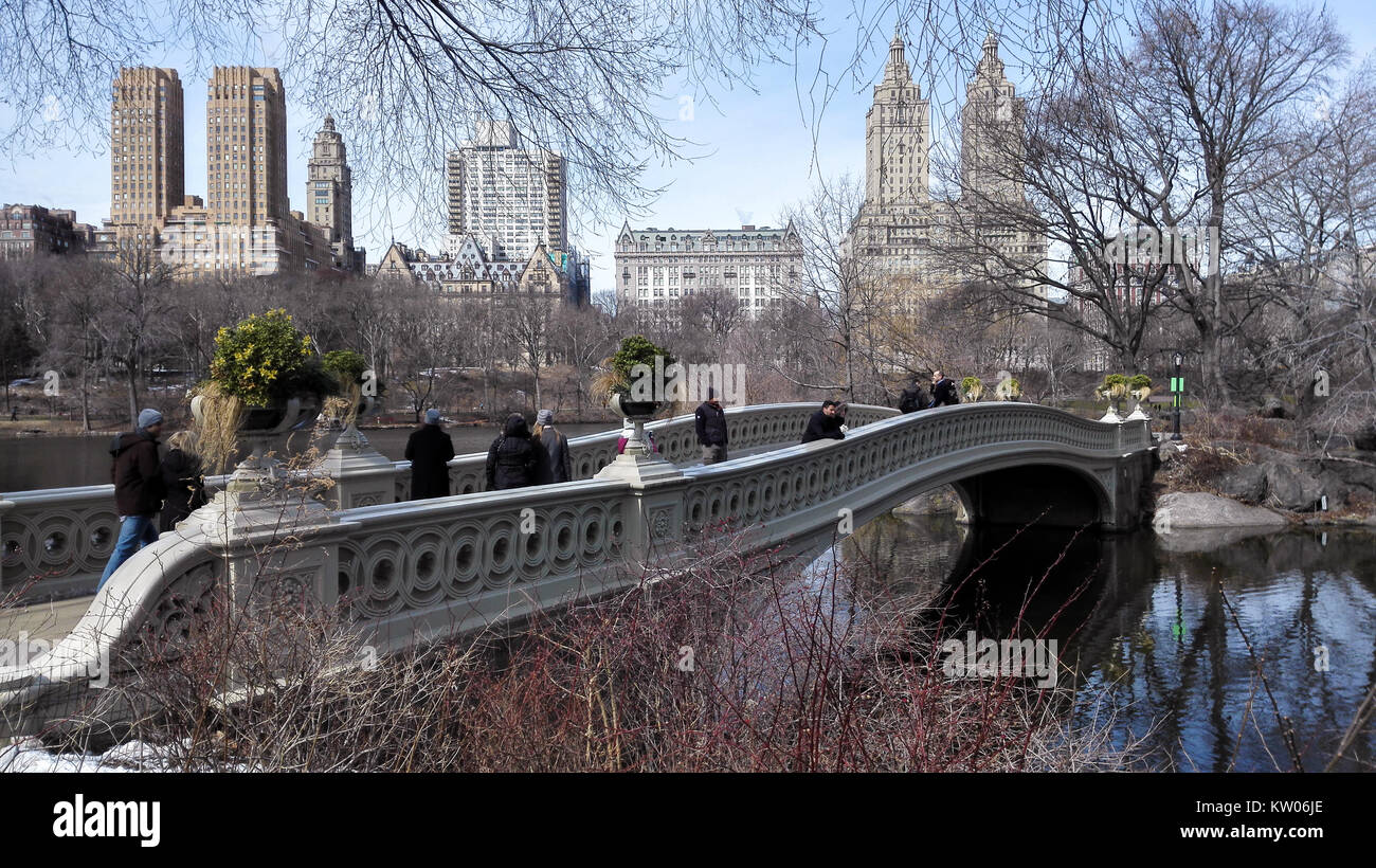 Scena autunnale di New York, Central Park, Bow Bridge, New York City, Stati Uniti Foto Stock