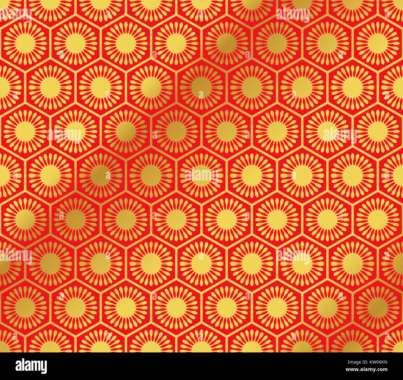 Seamless Golden cinese poligono di sfondo round flower geometria telaio di cella Illustrazione Vettoriale