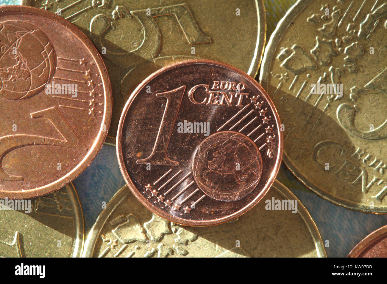 Uno centesimi di euro, Euro Choins , del denaro Foto Stock