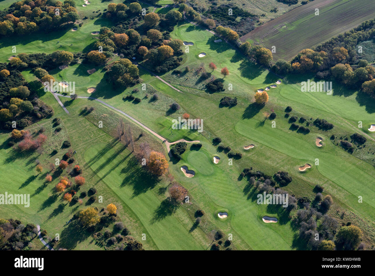 Vista aerea di un campo da golf in Inghilterra Foto Stock