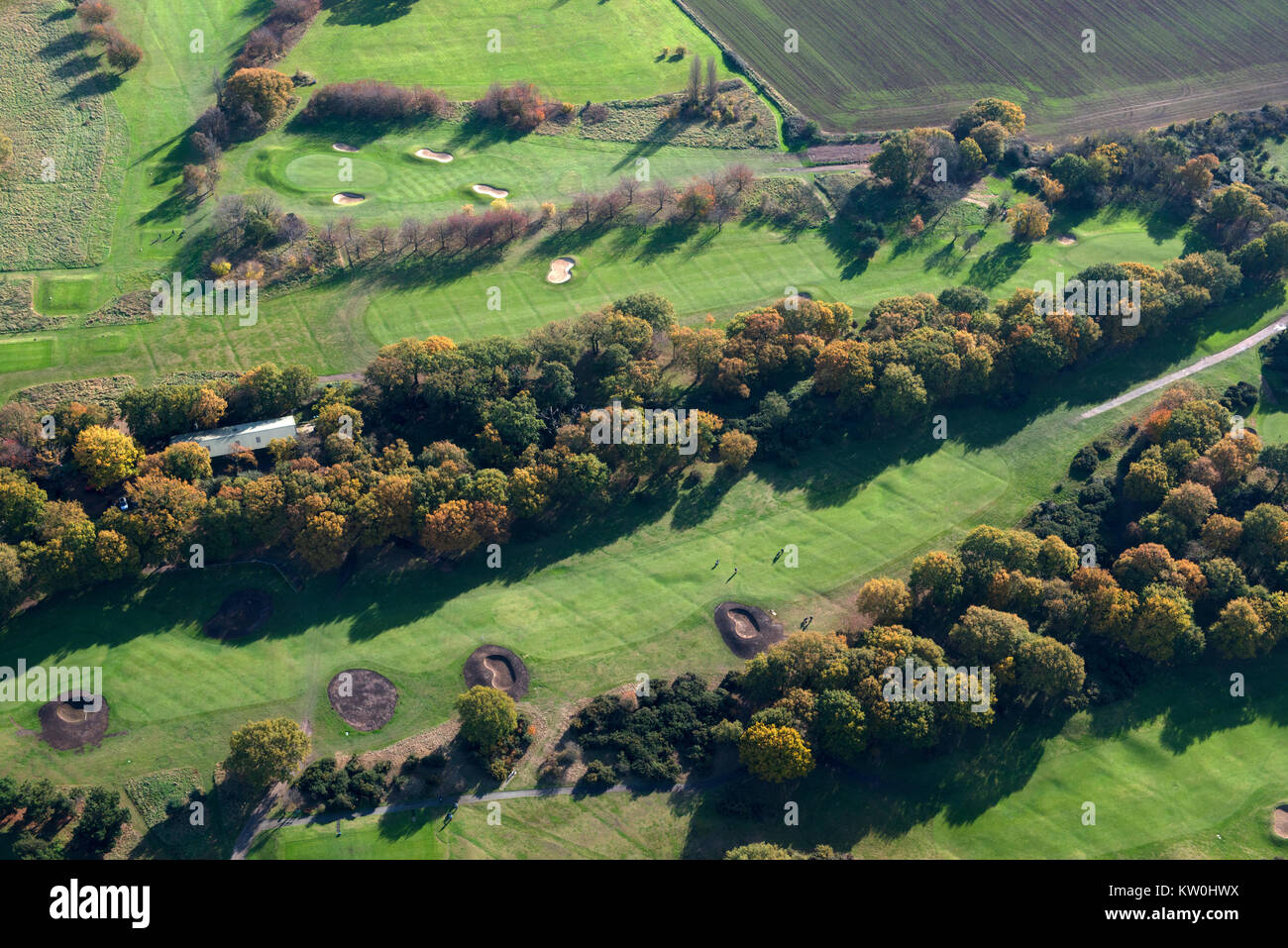 Vista aerea di un campo da golf in Inghilterra Foto Stock