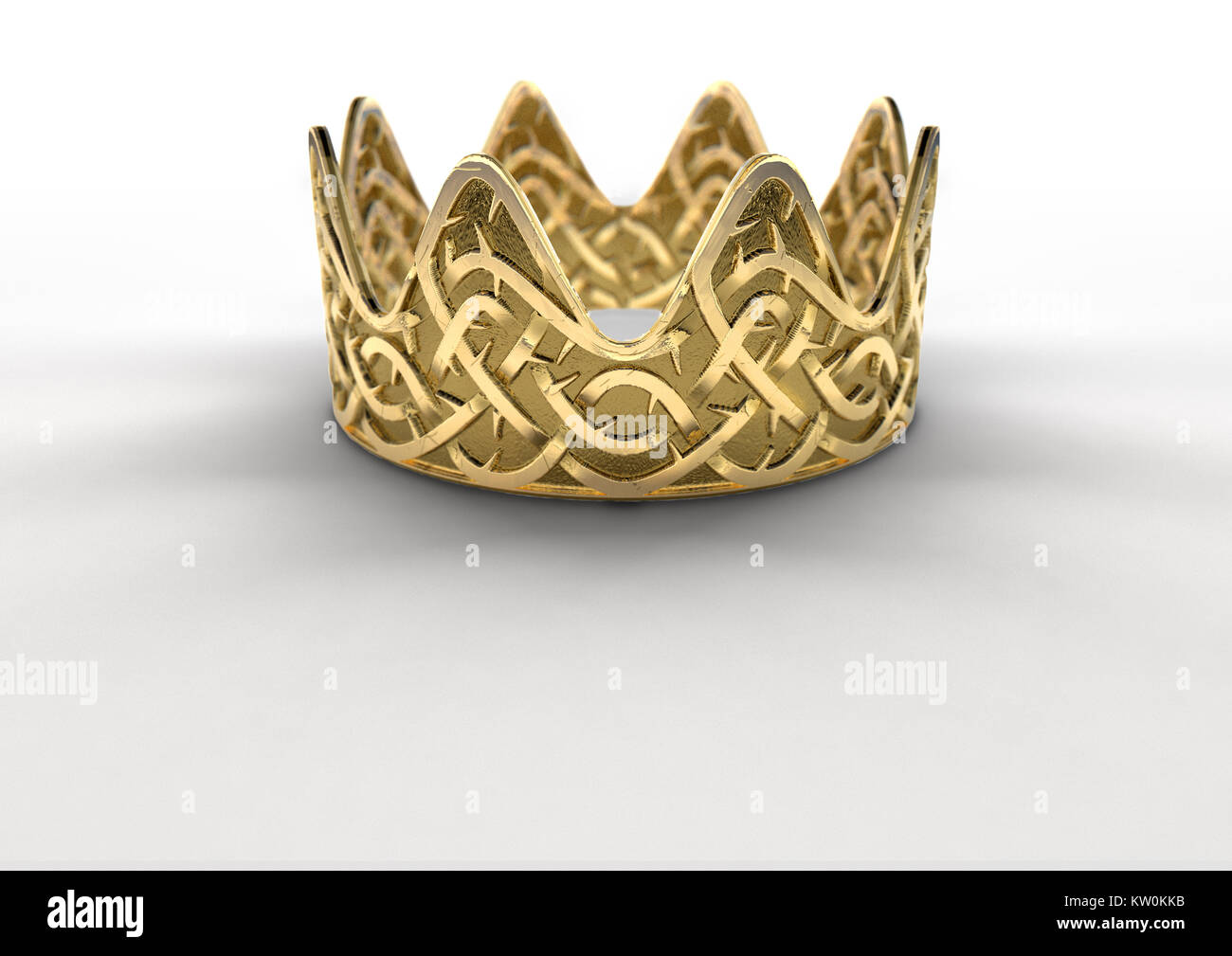 Un religioso crocifissione concetto di golden royal crown con un tessuto stilizzata thorn attaccato nel modello nella sua superficie su un isolato bianco backgr studio Foto Stock