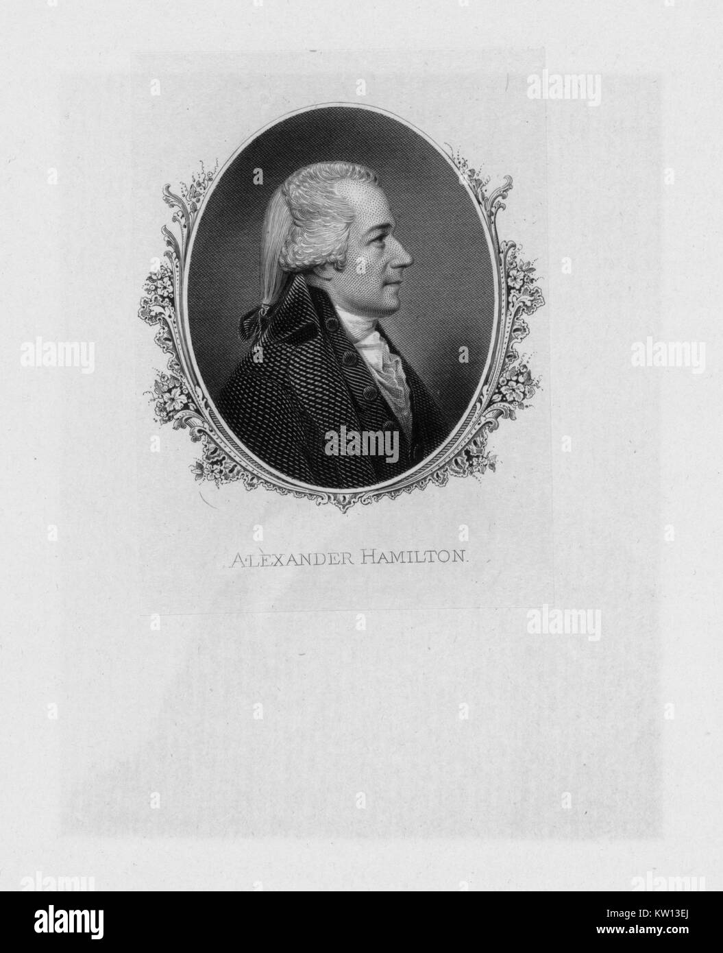 Un attacco a partire da un ritratto di Alexander Hamilton, egli fu uno dei padri fondatori degli Stati Uniti d'America, è servito come capo personale aiutante di George Washington durante la guerra rivoluzionaria americana ed è stato il primo negli Stati Uniti Segretario del Tesoro, 1881. Dalla Biblioteca Pubblica di New York. Foto Stock