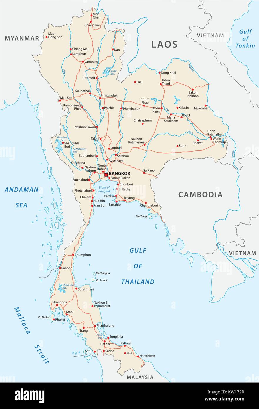 Thailandia road mappa vettoriale Illustrazione Vettoriale