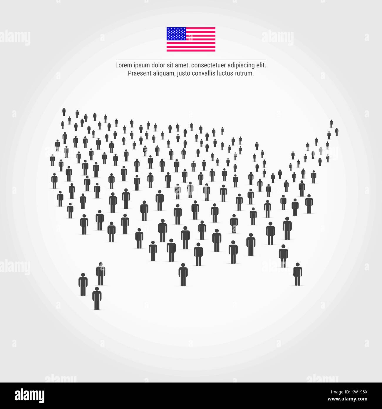 USA Mappa di persone. Mappa degli Stati Uniti composta da una folla di persone icone Illustrazione Vettoriale