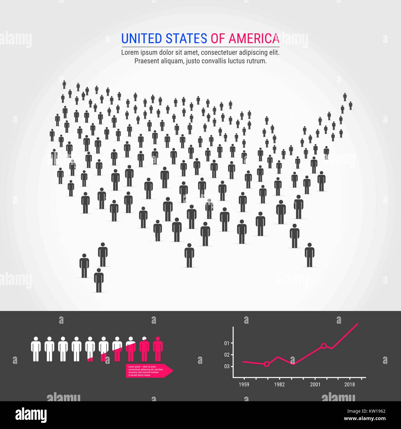 USA Mappa di persone. La crescita della popolazione ed infografico elementi. Illustrazione Vettoriale