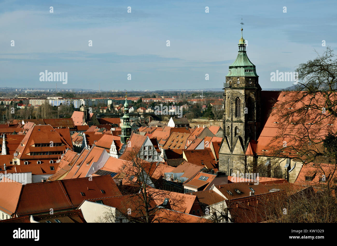 Pirna, Altstadtansicht von derTerrasse am Schlossberg Foto Stock