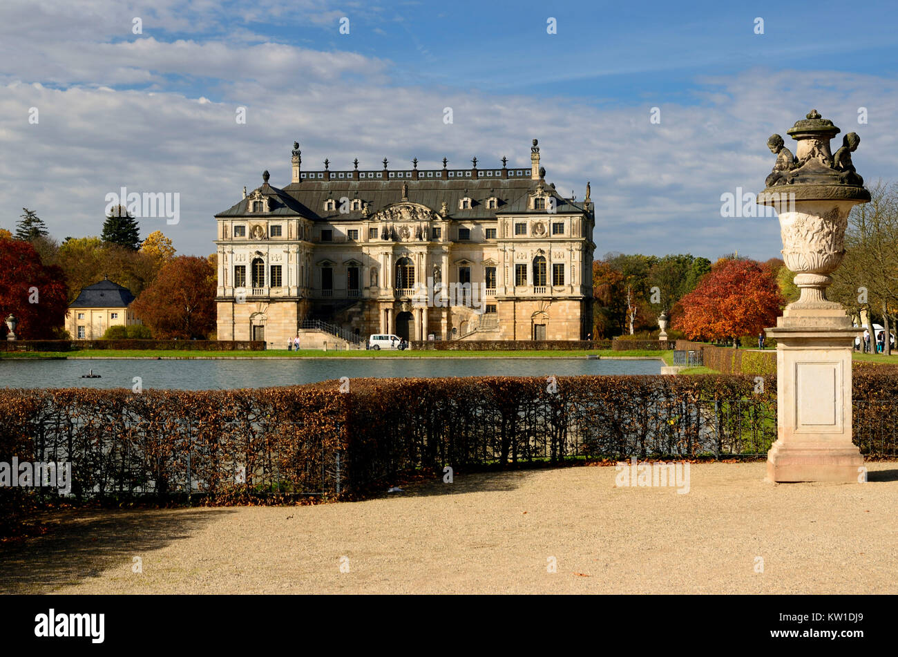 A Dresda, Palais und im Palaisteich Großer Garten Foto Stock