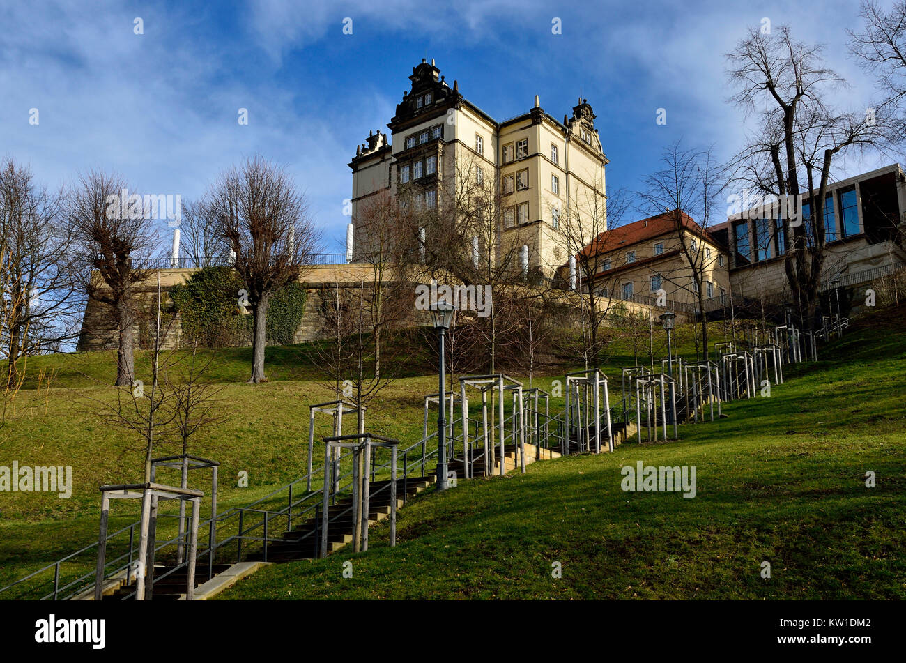 Pirna, Parco am Schlossberg und Schloss Sonnenstein Foto Stock