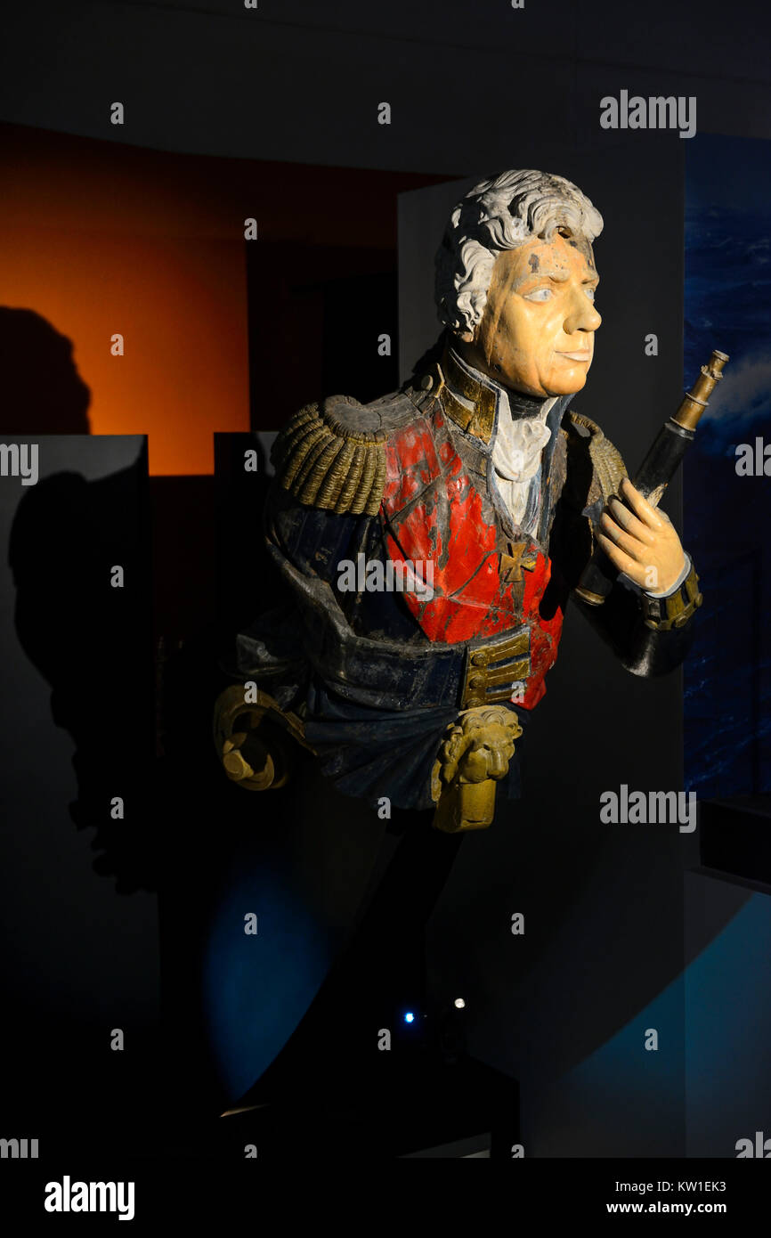 La nave polena di vice ammiraglio Horatio Nelson in Australian National Maritime Museum, il Porto di Darling, Sydney, Nuovo Galles del Sud, Australia Foto Stock