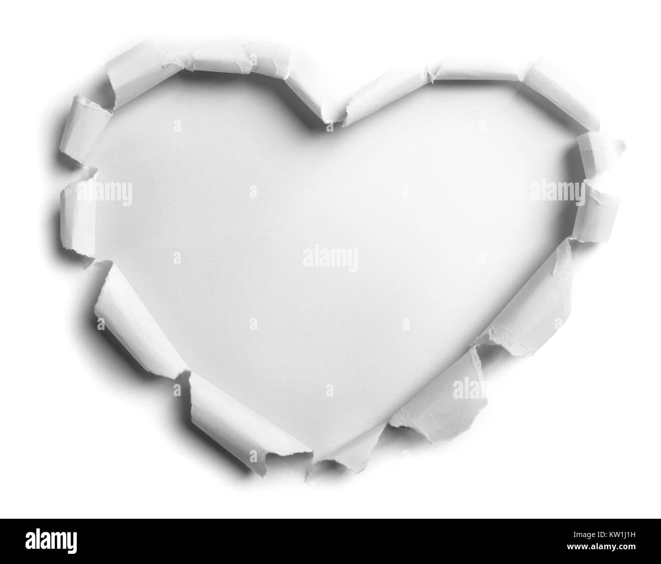White carta strappata con forma di cuore Foto Stock