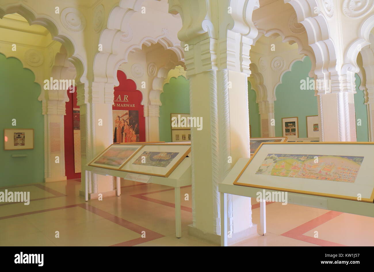 Storia antica display a Forte Mehrangarh museum di Jodhpur India. Foto Stock