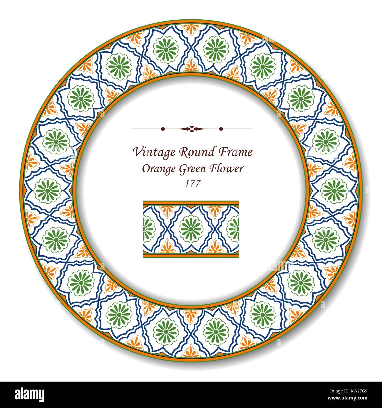 Round Vintage retrò di telaio arancione verde fiore Illustrazione Vettoriale