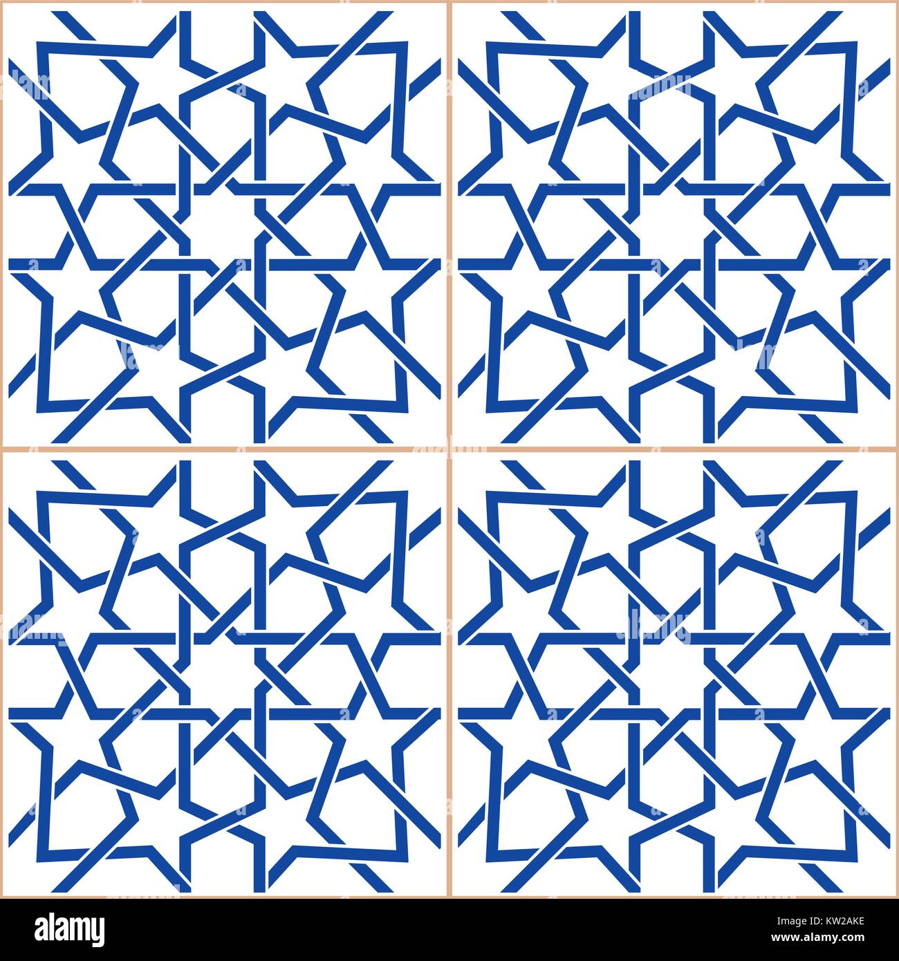 Marocchina di piastrelle blu disegno vettoriale, Moorish design uniforme, astratta geometrica piastrelle Illustrazione Vettoriale