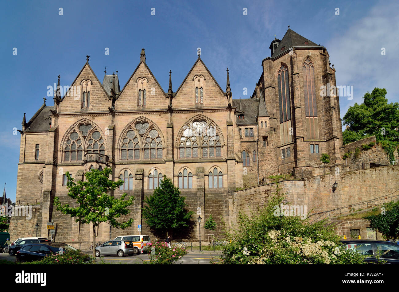Marburg, vecchio Philipps University e chiesa universitaria, Alte Philipps Universität und Universitätskirche Foto Stock