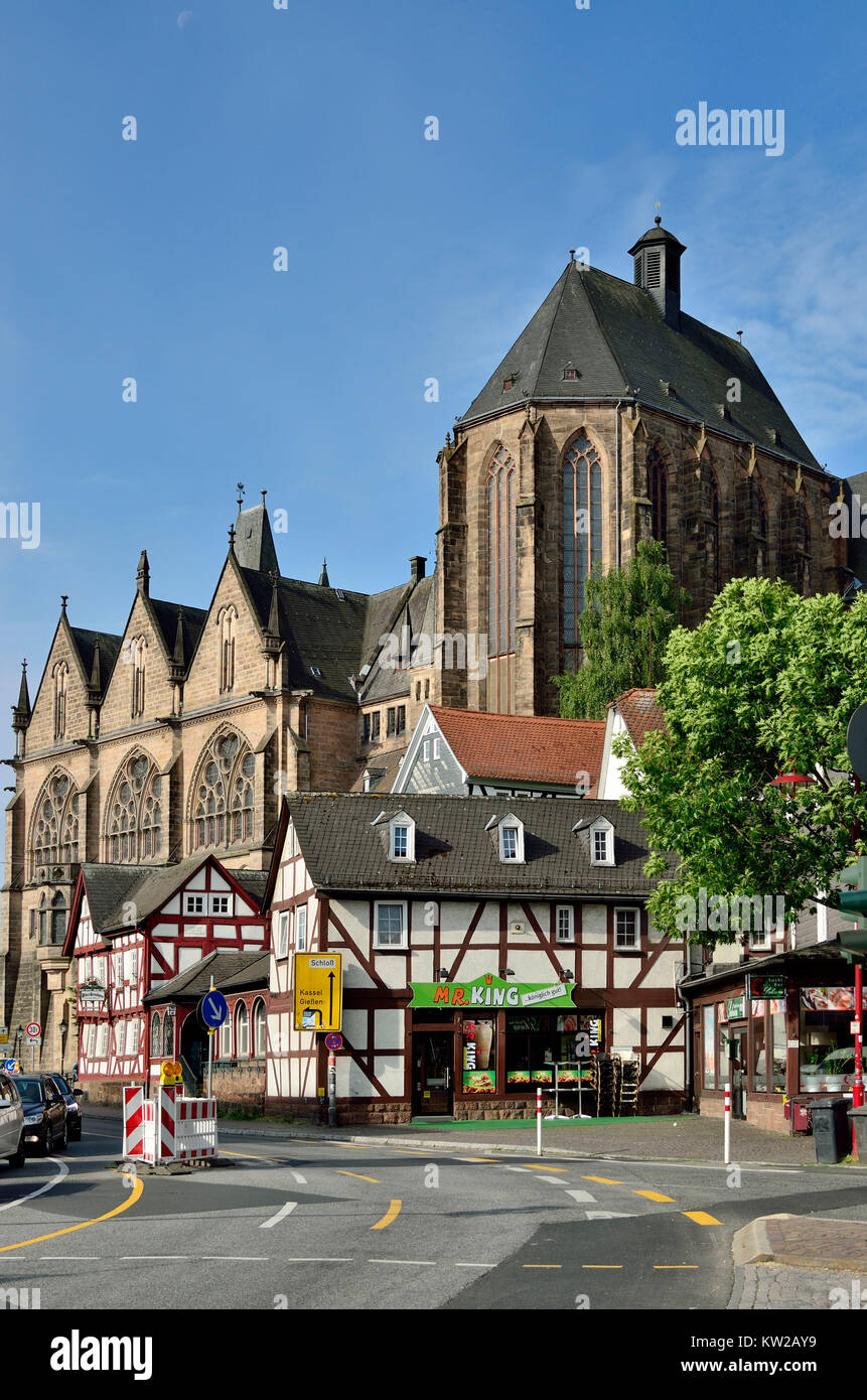 Marburg, vecchio Philipps University e università chiesa sopra Biegenstrasse, Alte Philipps Universität und Universitätskirche über der Biegenstrasse Foto Stock