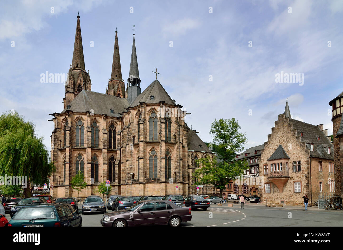 Marburg, chiesa gotica di santa Elisabetta sul luogo Firmanei, Gotische Kirche Heilige Elisabeth am Firmaneiplatz Foto Stock