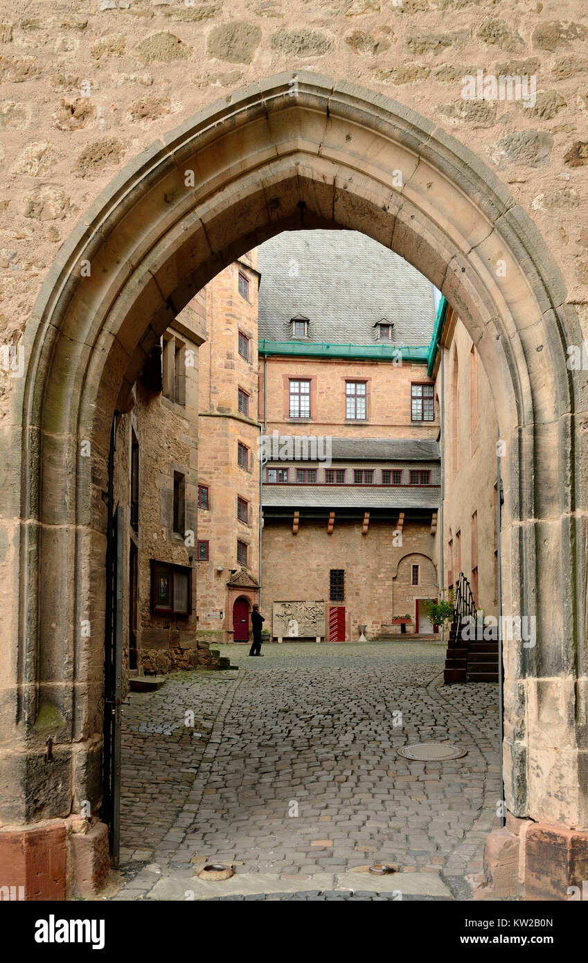 Marburg, cortile interno landgrave il castello, Innenhof Landgrafenschloss Foto Stock