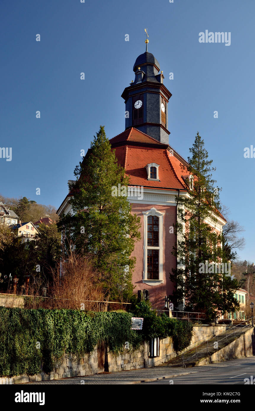 A Dresda, Loschwitzer chiesa di George B?hr, Loschwitzer Kirche von George Bähr Foto Stock